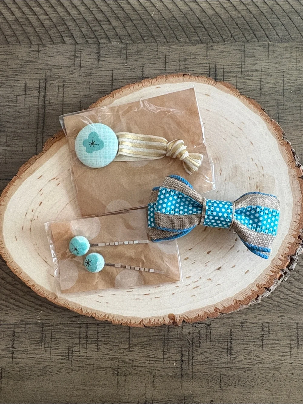 Turquoise Polka Dot Kids Hair Bow & Clip Set